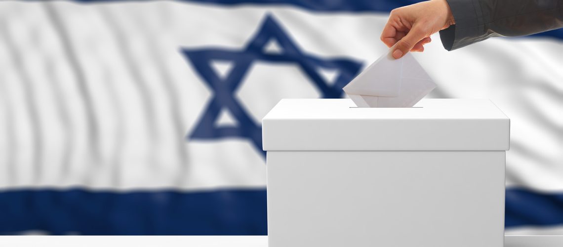 Voter on an waiving Israel flag background. 3d illustration